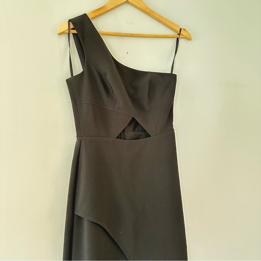 BCBG MAXAZRIA Kauri Gown Black One Shoulder Cutout Maxi Dress w/ Slit Size 2 - Picture 3 of 11